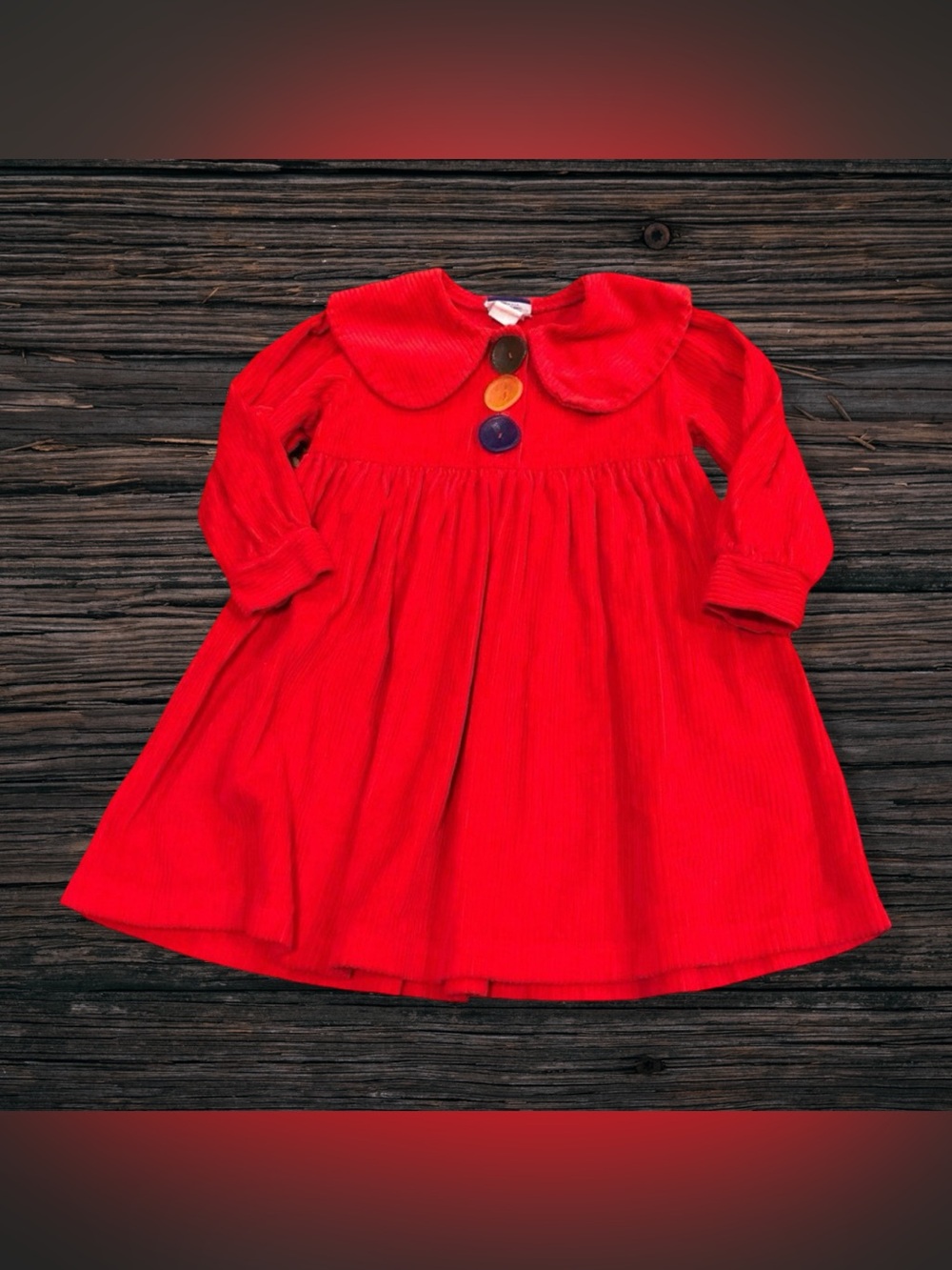 Vintage 1993 Flap Happy Wee Winter Woolies Girls 4 Red Corduroy Dress